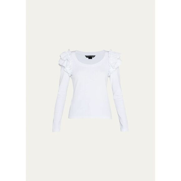 Veronica Beard Avedon Top White Ruffle Long Sleeve Ribbed top XS NWT 228 IRRG - Picture 8 of 15
